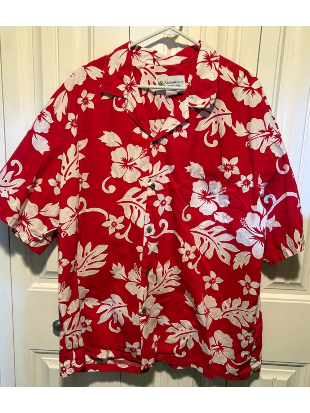 Alohawears Men's Hawaiian Luau Shirt Red  Hibiscus Flowers Size 3x